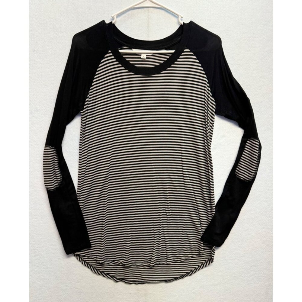 Down East Striped Elbow Patch Long Sleeve Crew Neck Casual Top Shirt Size Small